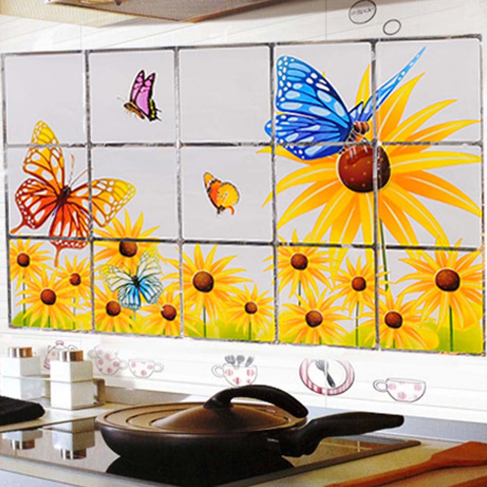 60*90cm impermeable Anti-aceite mancha papel de aluminio adhesivo de armario de cocina frutas verduras patrón de papel de pared decoración del hogar
