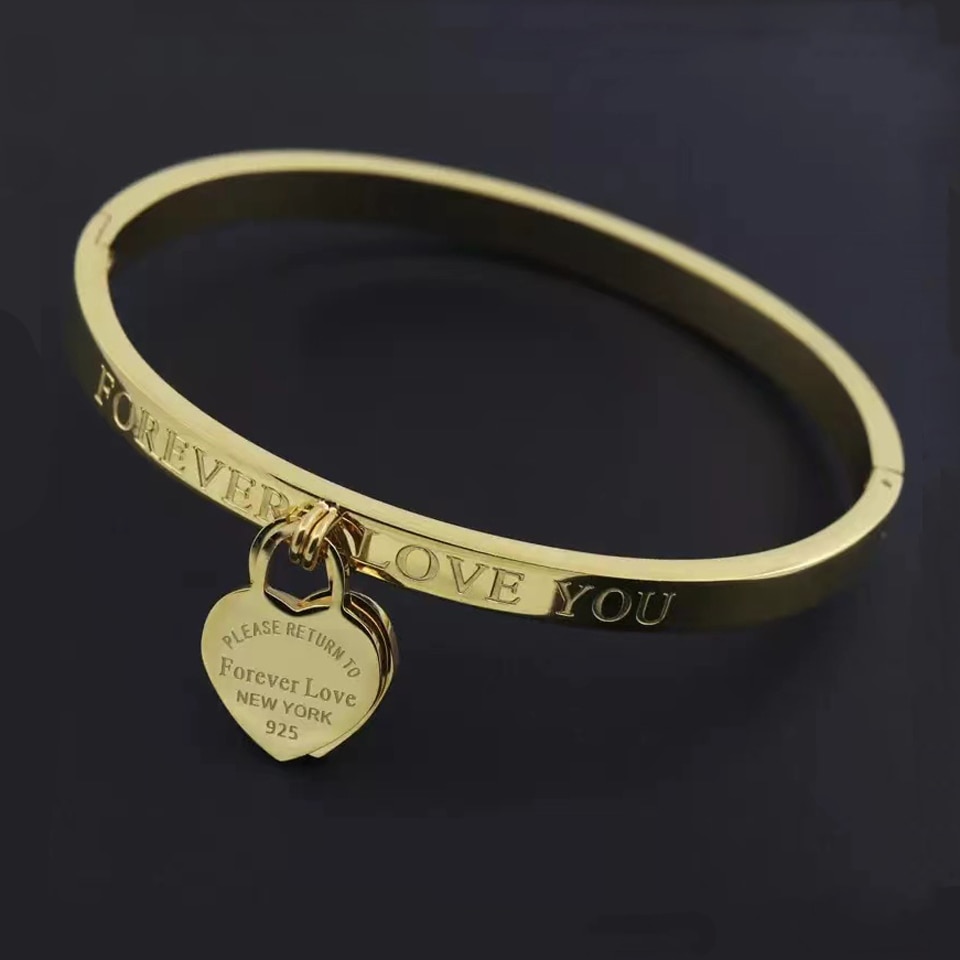 Gorący klasyczny ze stali nierdzewnej złoty kolor bransoletki i Bangles hurtownia biżuterii grzywny podwójne brzoskwiniowe serce bransoletki miłości kobiet: Double Heart Gold