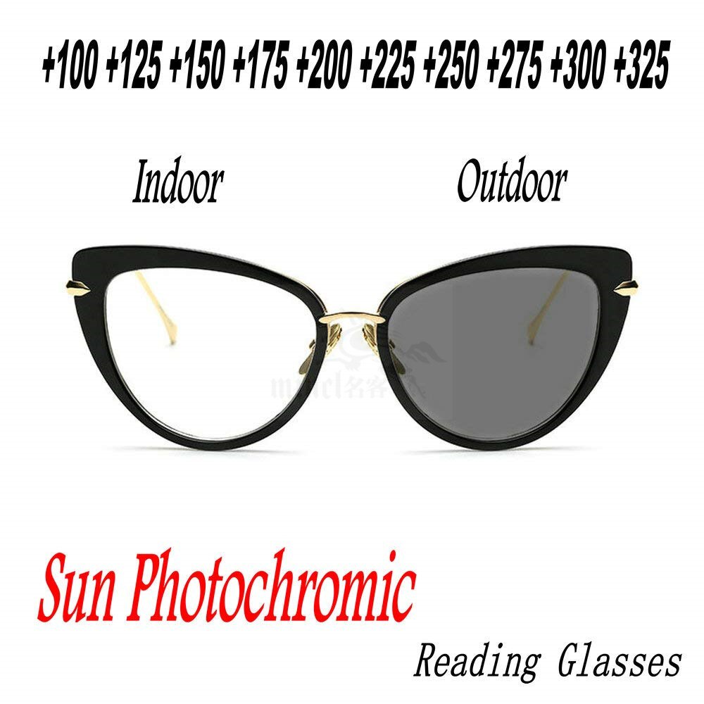 MINCL Mode Trend Retro Vrouwelijke Kat Bril Full Frame Zon Meekleurende Dames Leesbril met doos FML