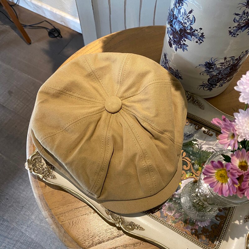 Sombrero octogonal de artista británico para hombre y mujer, gorro Retro de , boina de pintor, de primavera y verano: Caqui