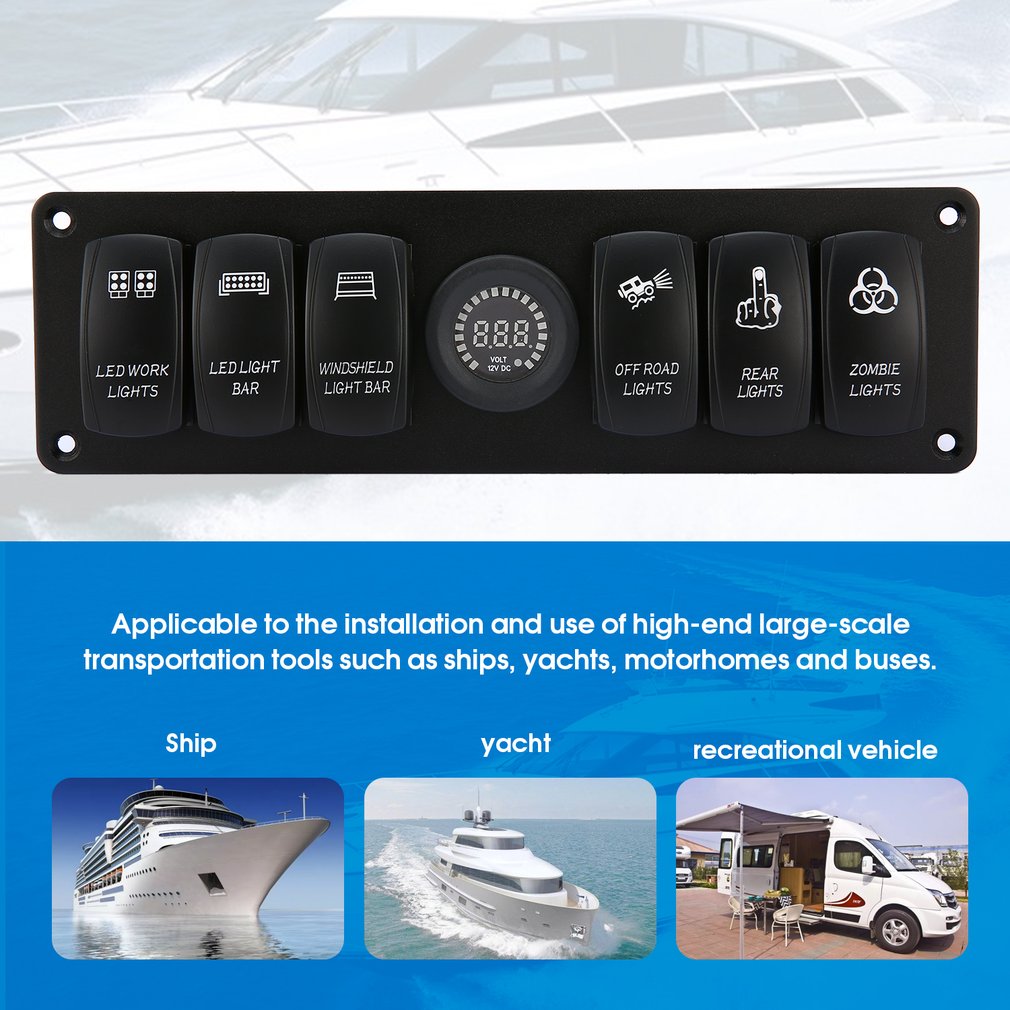 6 Gang 12v/24v Rocker Switch for Car Marine Boat Circuit Breakers Overload Protected LED Light Rocker Switch Panel Circuit