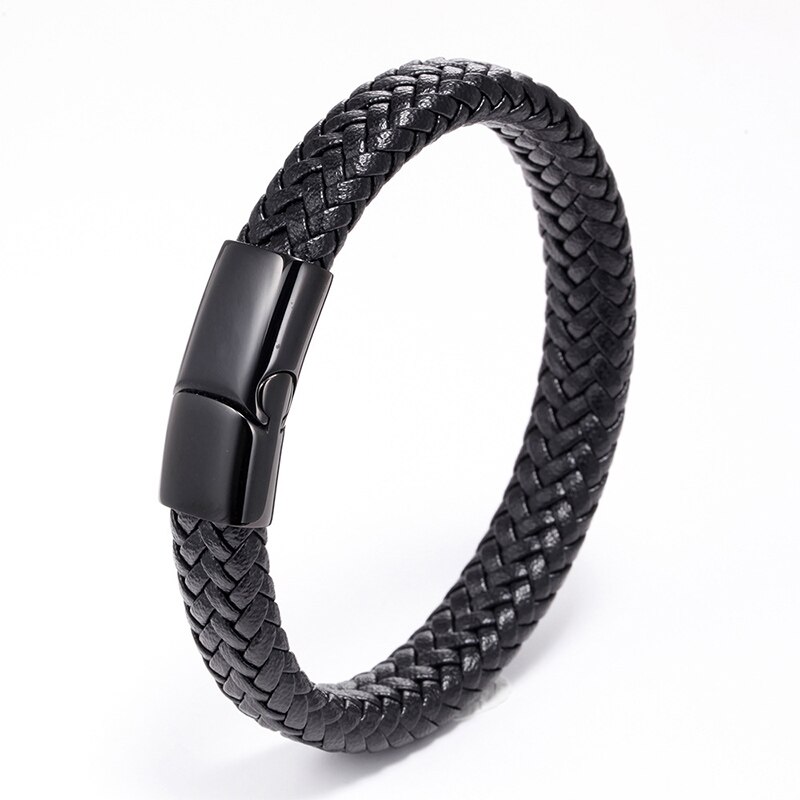 Handgemachte Geflochtene Armreif Männer Biker Manschette Schnalle Leder Magnetische Armband