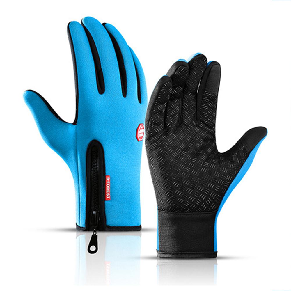 Gants noirs imperméables et coordonnants pour homme et femme, mitaines chaudes, coupe-vent, écran tactile, sport, pêche, ski, vélo, cyclisme, hiver: Bleu / M