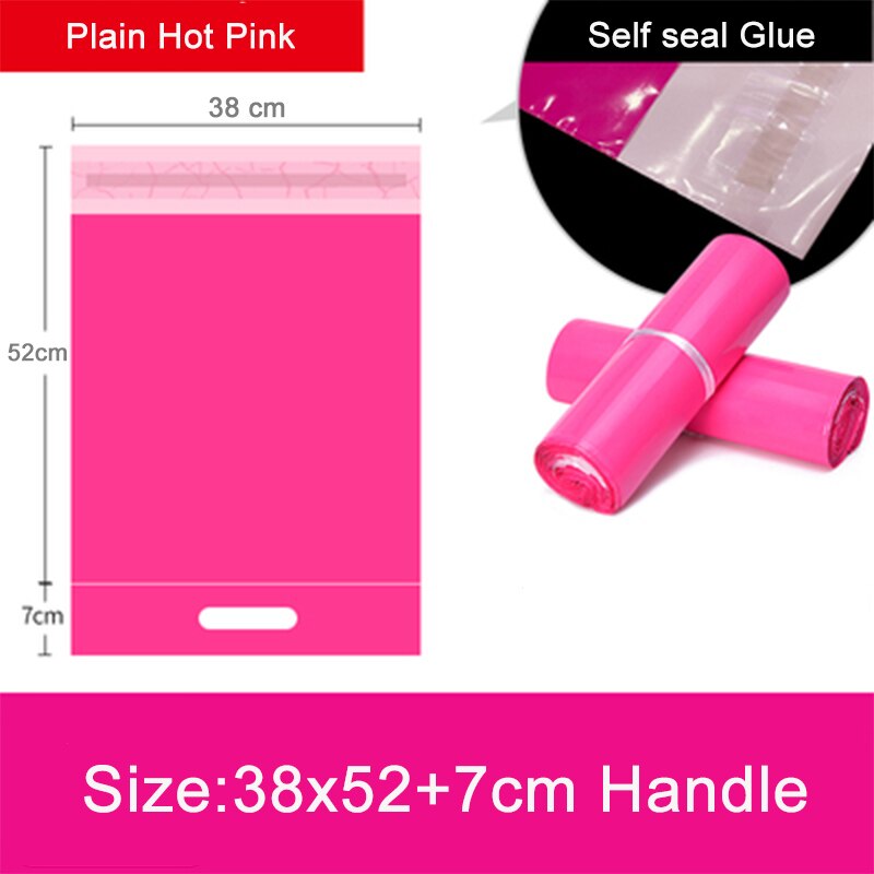 10Pcs Gedrukt Tote Zak Express Zak Met Handvat Koerier Zak Zelfklevende Lijm Dikke Waterdichte Plastic Poly Envelop mailing Zak: Hot Pink-38cm