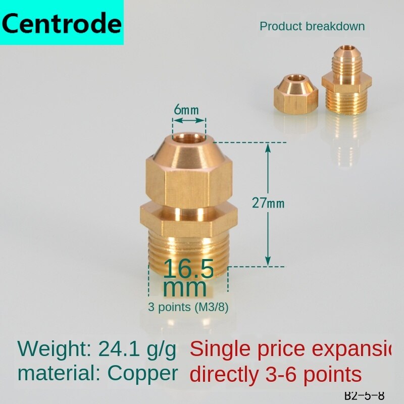 Pipe Fittings Outer wire flaring direct copper pipe expansion 1/8IN 1/4IN 3/8IN 1/2IN expansion 6/8/10/12/14/16mm pipe joint: 3 x 6mm