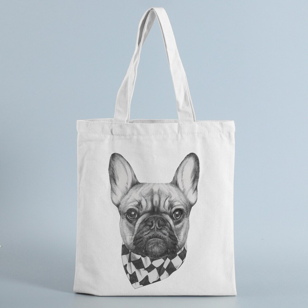 Fransk bulldog taske damer håndtasker klud lærred tote hund elsker taske shopping rejser kvinder øko genanvendelige skulder shopper tasker: B0252- spsk. m