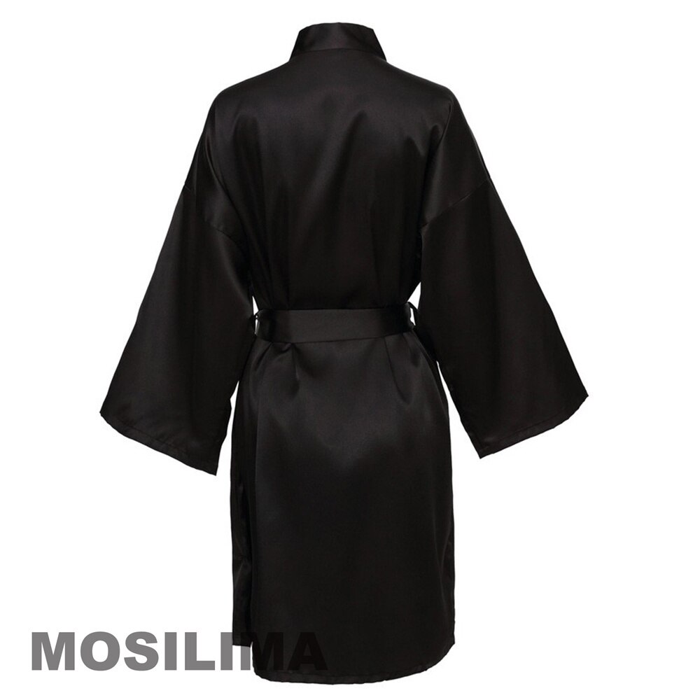 Wedding Party Team Bride Robe With Black Letters Kimono Satin Pajamas Bridesmaid Bathrobe SP2000: L / Pink