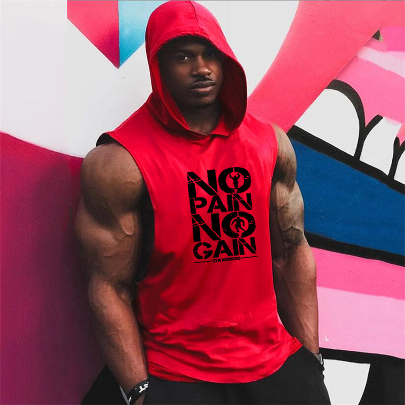Summer Men's Gym Hooded Vest Fitness Sports Vest Large Size Men's Fitness Vest Sports Hooded Vest Loose Training Letter Top