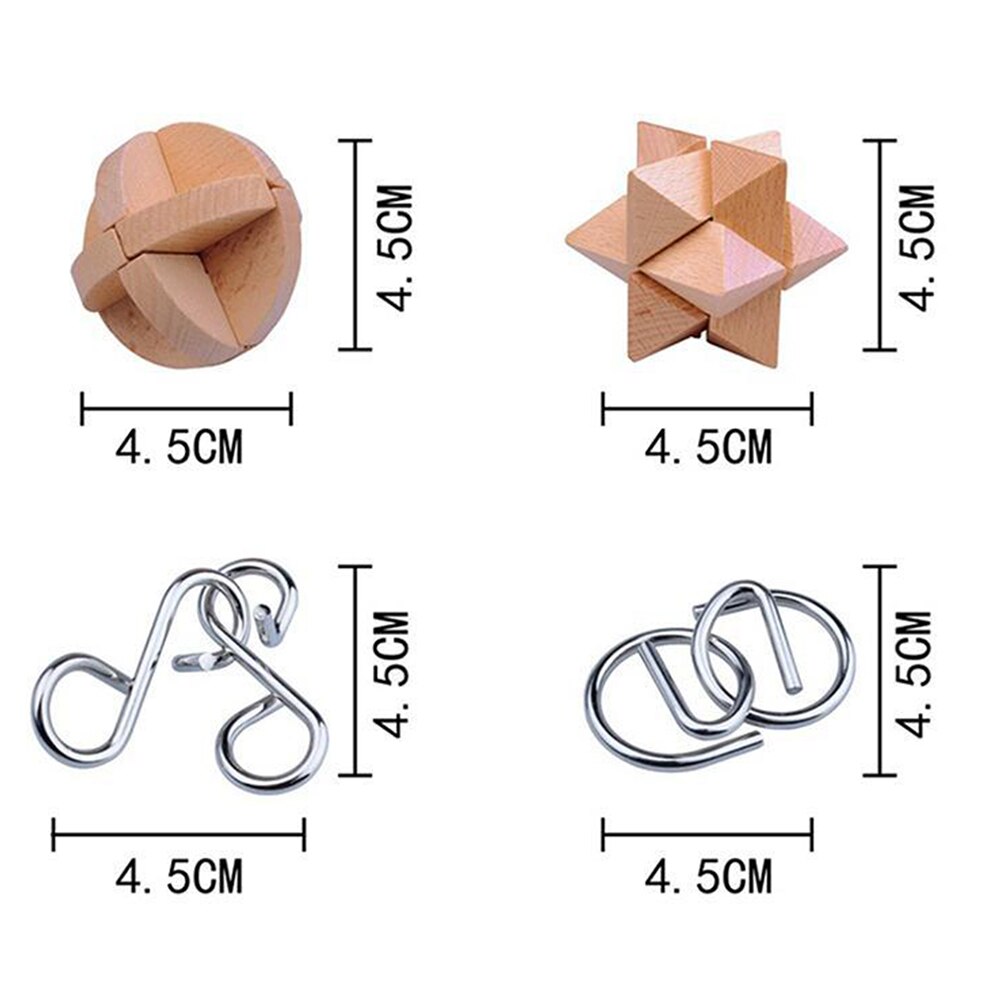 8 Stks/set Metalen Draad Puzzel En Houten Brain Teaser Puzzel Voor Kinderen En Volwassenen Vergadering En Ontvlechting 3D Puzzels Speelgoed #30