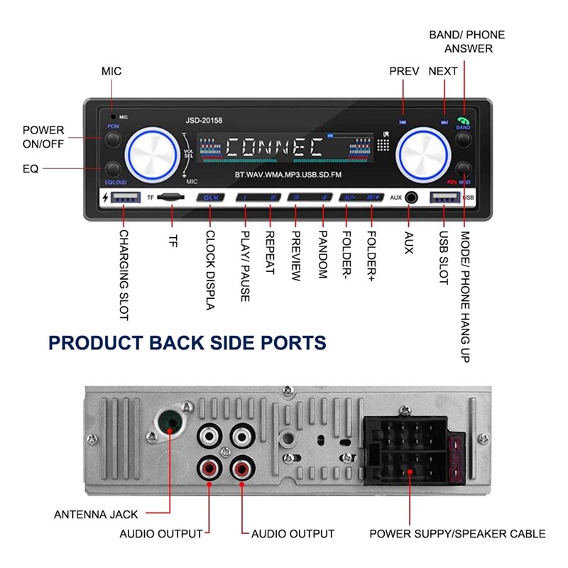 Samochodowe stereofoniczny z Bluetooth, samochodowe radio samochodowe 4X60W cyfrowy odtwarzacz MP3 połączenia w trybie głośnomówiącym z radiem FM Port USB/AUX/TF
