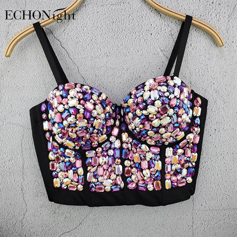 Echonight Rhinestone Bustier Shiny Crop Top Bustier Corset Woman Top Sexy Festival Christmas Top Cropped Party Corsets