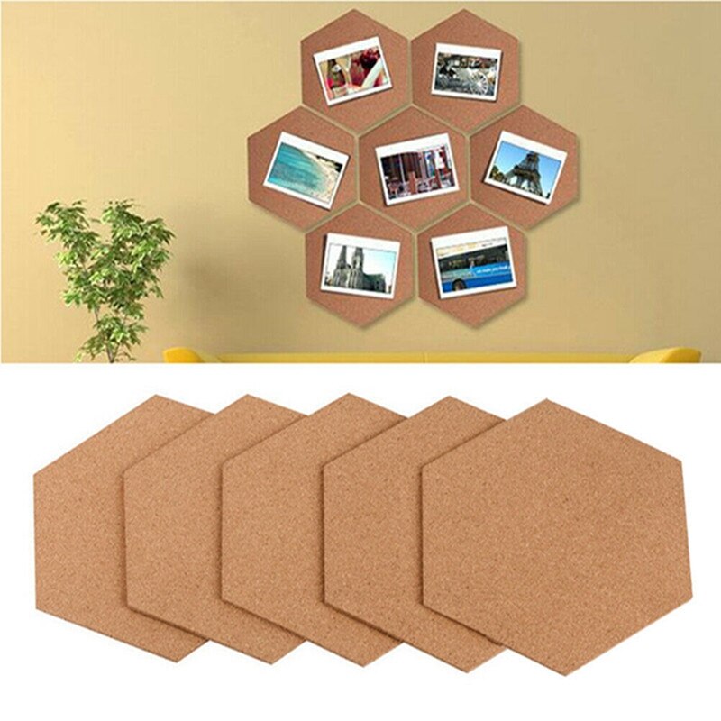 8/16/24 Pcs Ffice Thuis Hout Foto Achtergrond Hexagon Stickers Zelfklevende Kurk Boord Tegels Muur Tekening Bulletin boards