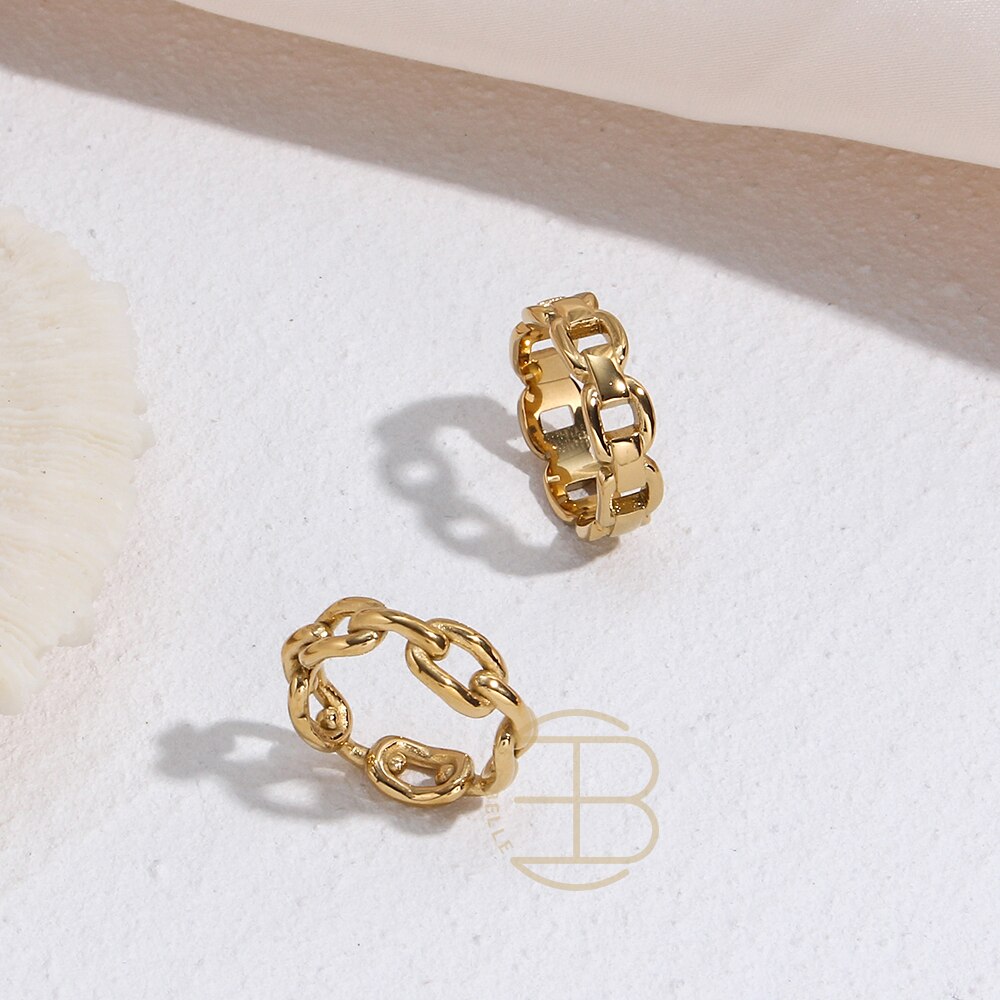 2022 Basic Stainless Steel Waterproof Jewelry Party Ring Ladies Bold Link Chain 18K Gold Rings For Women