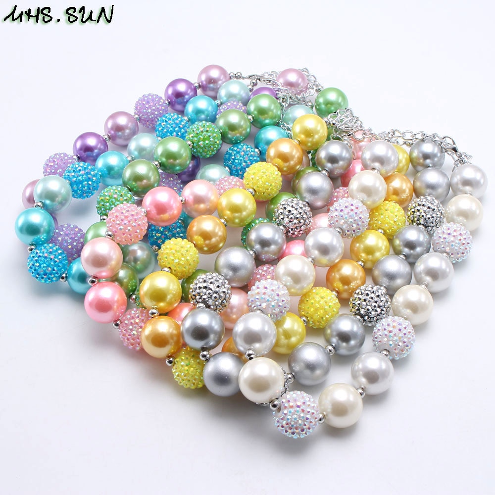 MHS.SUN 1PC baby chunky beaded necklace girls pearl jewelry charm colors bubblegum beads necklace choker for kids