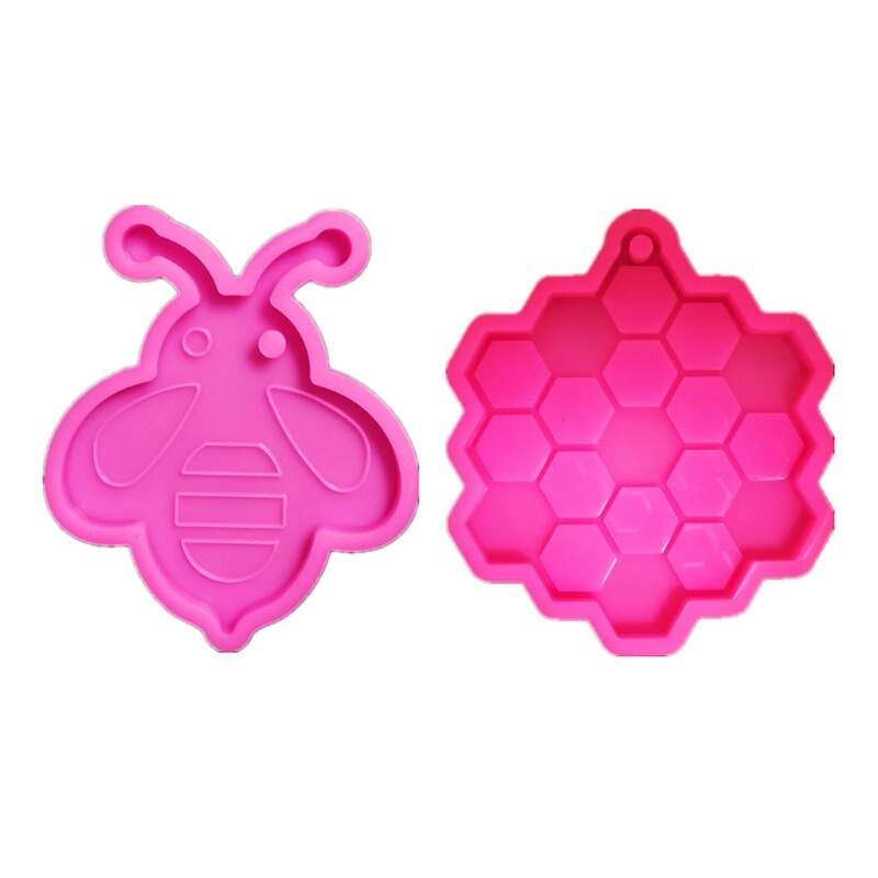 Bee Keychain Epoxy Resin Mold Honeycomb Necklace Pendant Silicone Mould DIY Crafts Jewelry Casting Tools: C