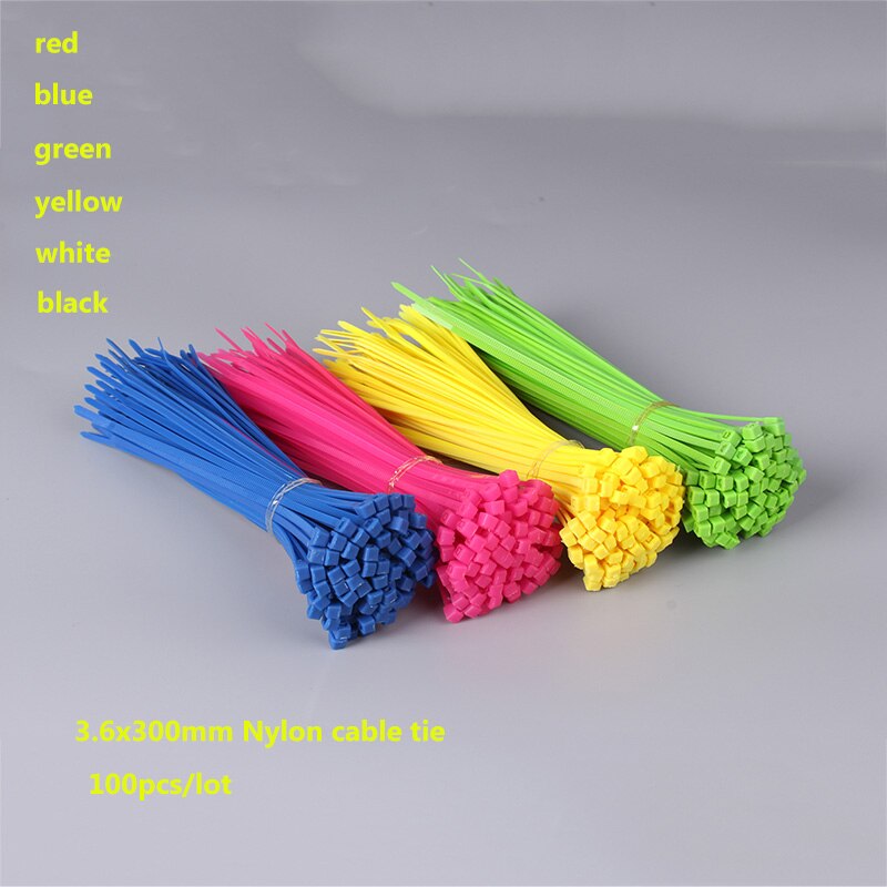 CCZDSL 3.6mm * 300mm 100 stks/zak zelfblokkerende plastic nylon draad cable zip ties 6 kleur 12 inch 50lbs plastic nylon kabelbinder wraps