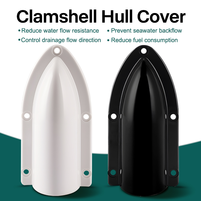 Marine Clamshell Drain Cover – Anti-Backflow Boat Drain Deflector, Waterproof Splash Guard, Reduces Water Resistance, ABS,