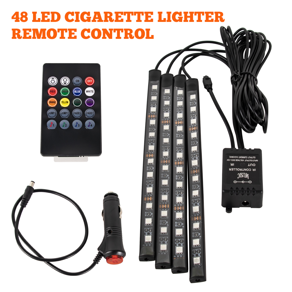 Néon 48 72 LED voiture intérieur ambiant pied lumière avec USB sans fil à distance musique App contrôle Auto RGB atmosphère lampes décoratives: Bleu de Crésol