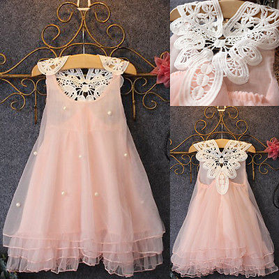 Pageant Toddler Baby Girls Clothes Party Dress Pearl Lace Tulle Gown Formal Dress 2-7Y