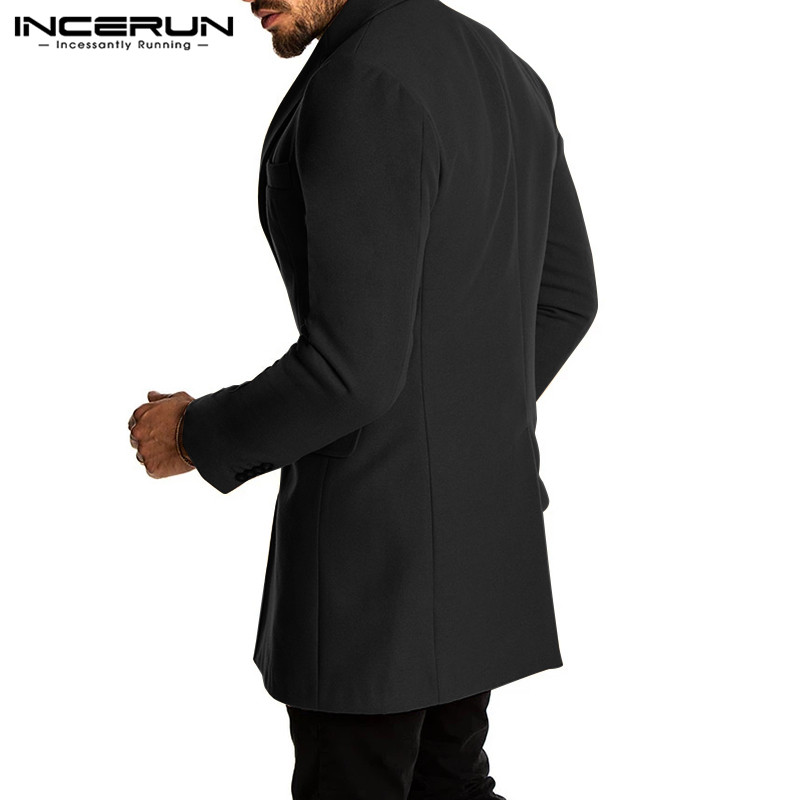 INCERUN Winter Mannen Geul Faux Fleece Blends Jassen Lange Mouwen Solid Casual Business Jassen Streetwear Mannen Overjassen