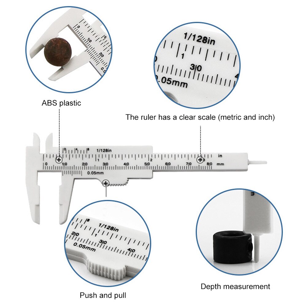 Calibrador Vernier de doble escala, herramienta de medición de diámetro de profundidad, de plástico, 0-80mm