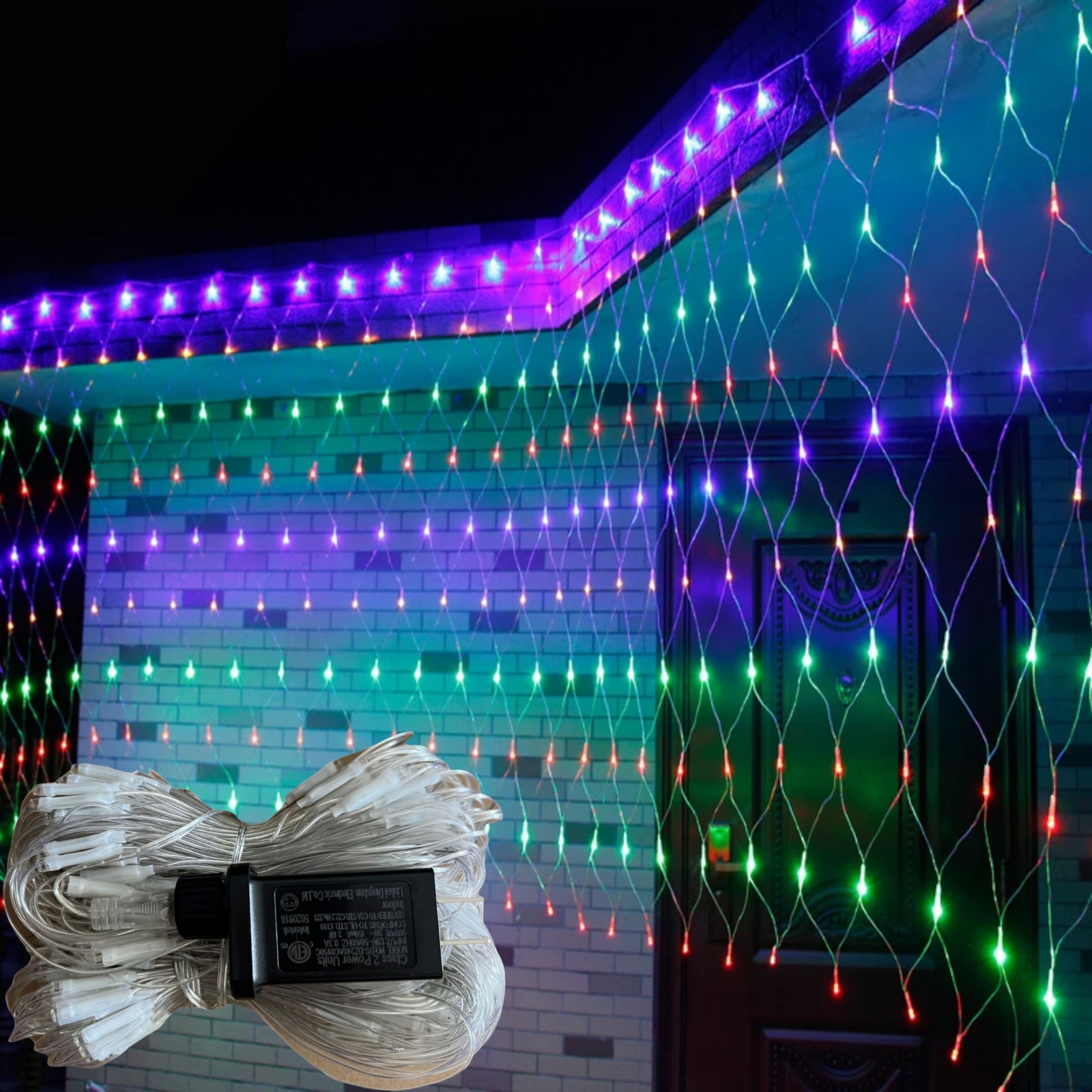 Guirnaldas de luces LED de malla de 24V, 1,5x1,5 M, 3x2M, 6x4M, cortina impermeable para exteriores, lámpara de cadena, decoración del banquete de boda de Navidad, blanco cálido RGB