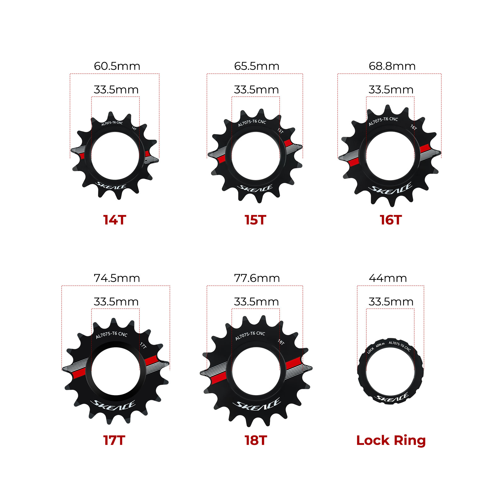 SKEACE Fixed Gear Bicycle 13T 14T 15T 16T 17T 18T Cycling Cog Fixie Track BIKE Single Speed Flywheel 7075 Aluminum Alloy