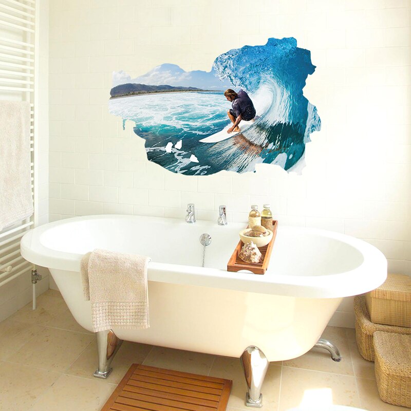3D Surfing Wall Decor Bedroom Living Room Bathroom Decoration Vinyl Stickers on the Wall PVC Removable Poster Wallpaper