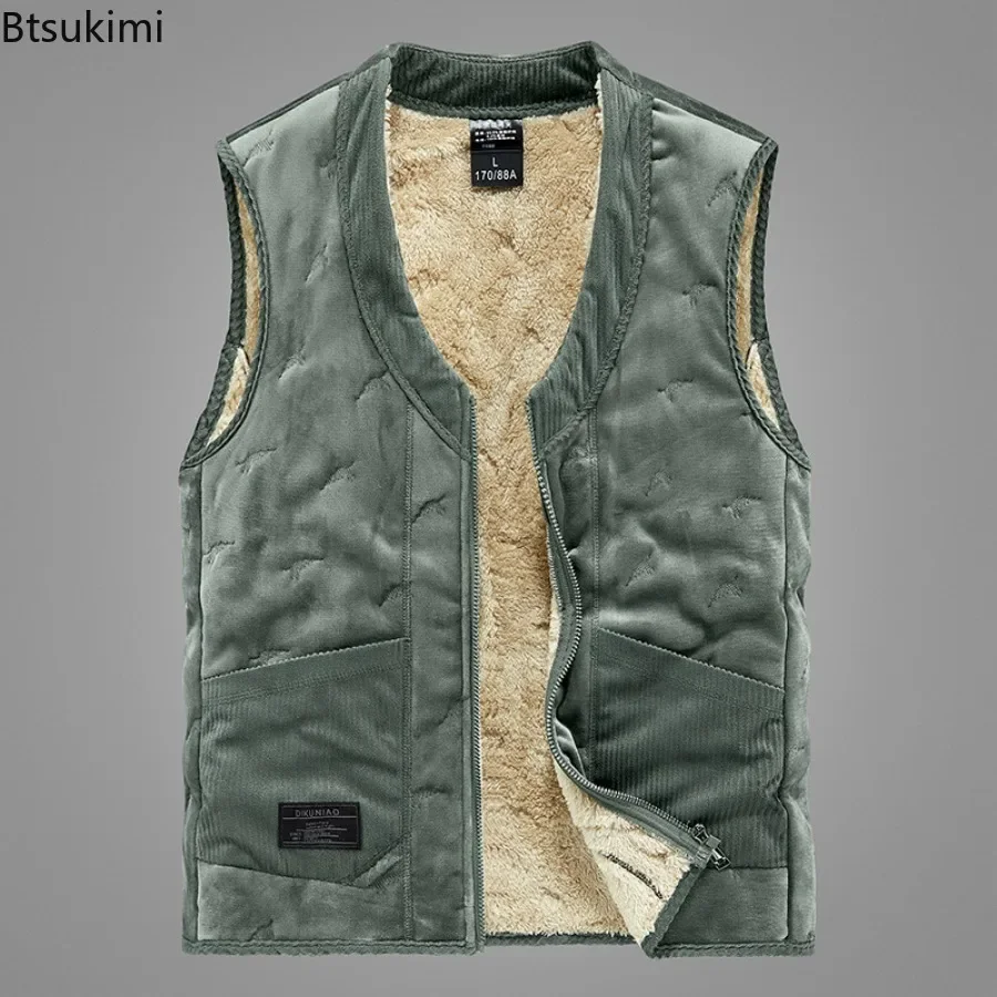 Outono inverno masculino sem mangas colete jaqueta moda algodão-acolchoado mais velhos engrossado colete casacos masculino quente cordeiro velo colete