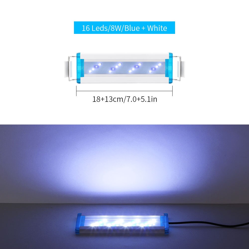 Éclairage led Super mince pour Aquarium 18-75CM, lampe Extensible et étanche à Clip pour Aquarium 90-260V: 18cm Blue White