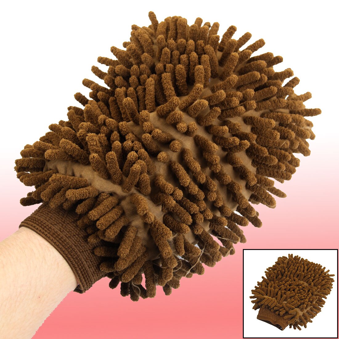 UXCELL Mikrofaser Chenille Waschen Fausthandschuh Handschuh Heimat Küche Auto Fahrzeug Staub Reinigung Handschuh Braun
