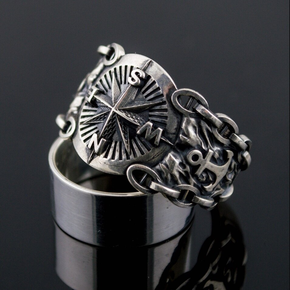 Vilage vintage rustfrit stål viking kompas ring til mænd punk slavisk symbol rune ring amulet smykker