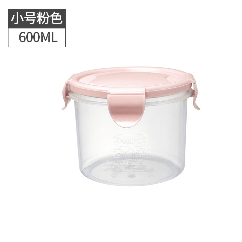 Transparent Plastic Sealed Jar Refrigerator Fresh-Keeping Jar Kitchen Grain Storage Box Food Storage Jar: 600ml  pink