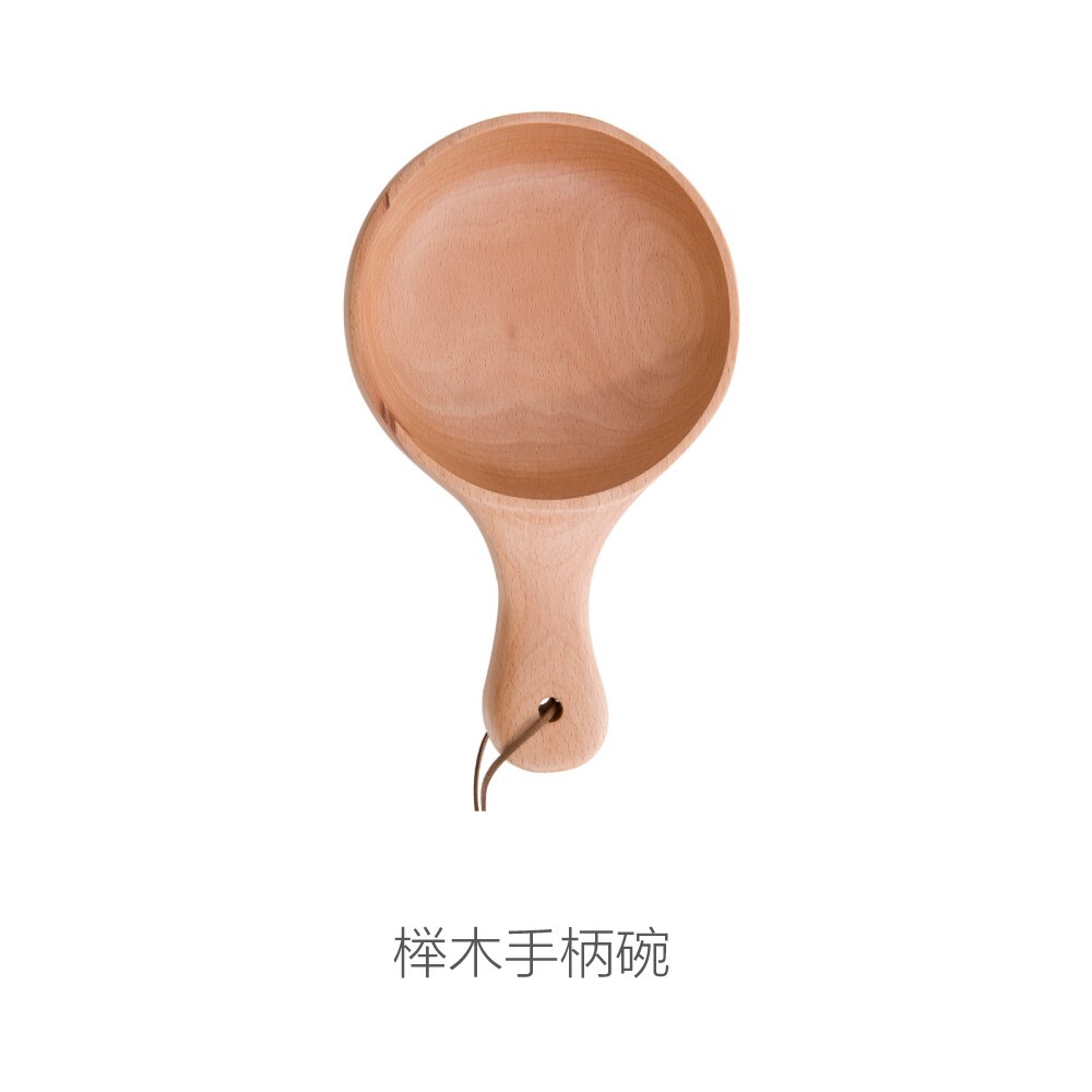 Hand-Made Solid Wooden Fruit Salad Bowl Long Handle Kitchen Tools Tableware Sushi Noodle Bowl Wood Dish Soup Container: Khaki