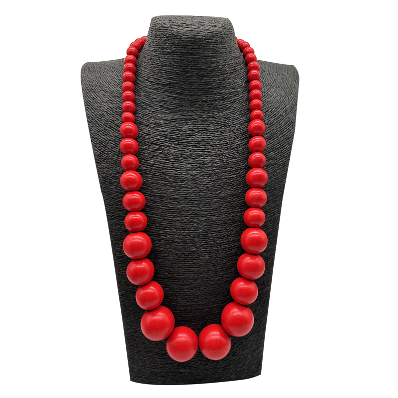 Bohemian Green Big Round Long Wood Necklace & Pendent Handmade Necklace For Women Bib Beads Party Jewelry: Red