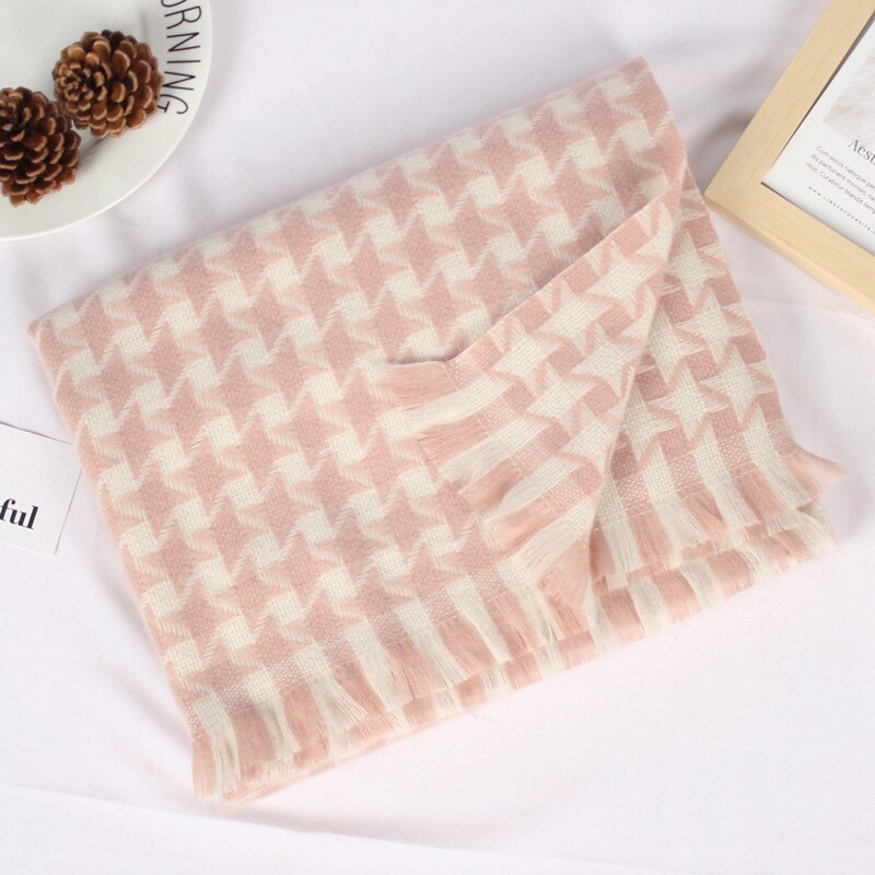 Houndstooth scarf winter women's thickened cold proof Bib European and American cashmere warm tassel Shawl Scarf: 2