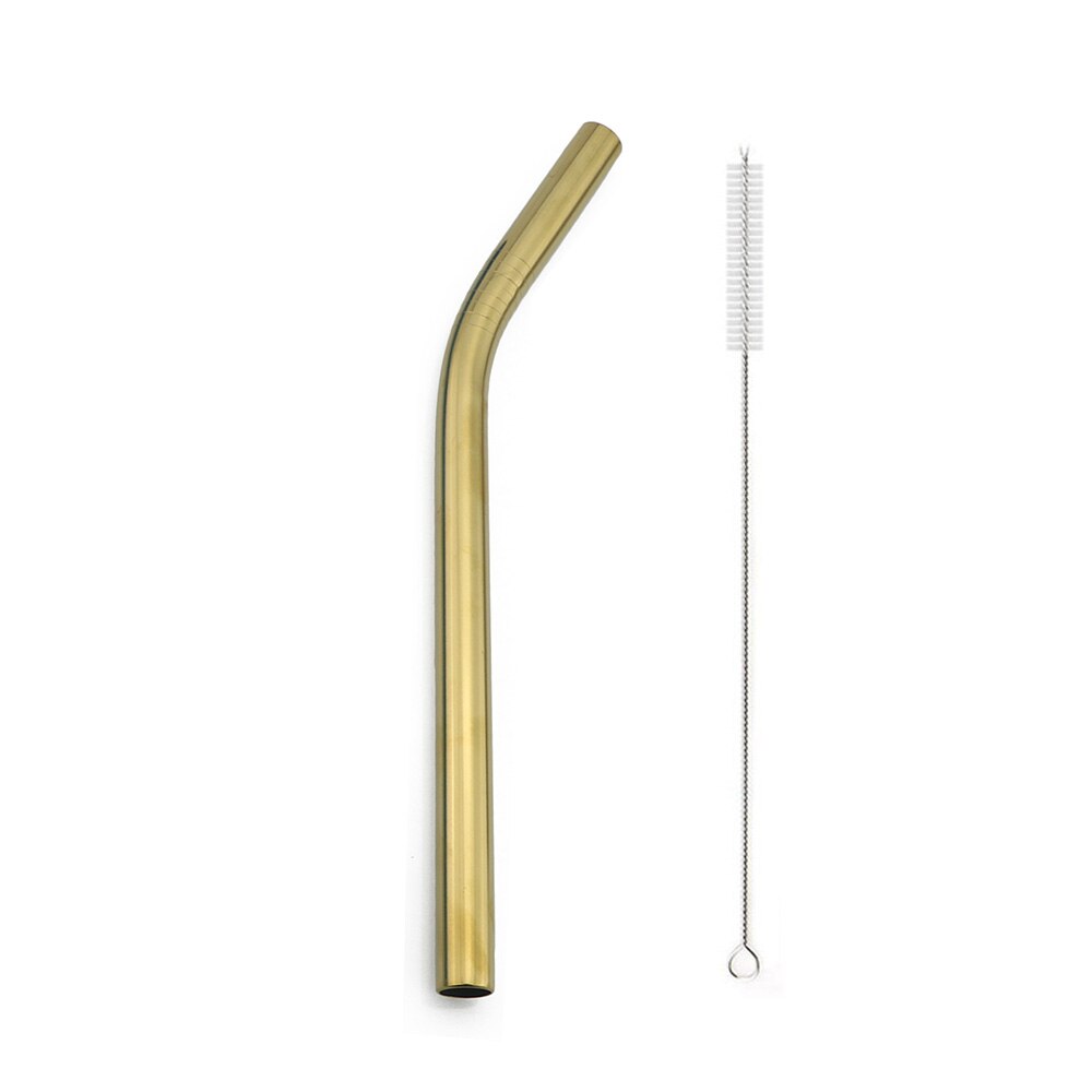 Metallinen juomapillisarja ruostumaton teräspilli 1pc söpöä sinistä laatikkopakkausta 3pc uudelleenkäytettävien pillien puhdistusharja juhlabaarille: 215 x 12mm kultaa 1pc