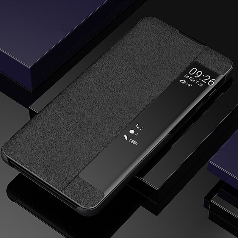 Clear View Smart Spiegel Venster Flip Case Voor Samsung Galaxy Note 10 Pro Plus 3D Stand Leather Back cover Note10 Plus +: Samsung Note 10 / Black