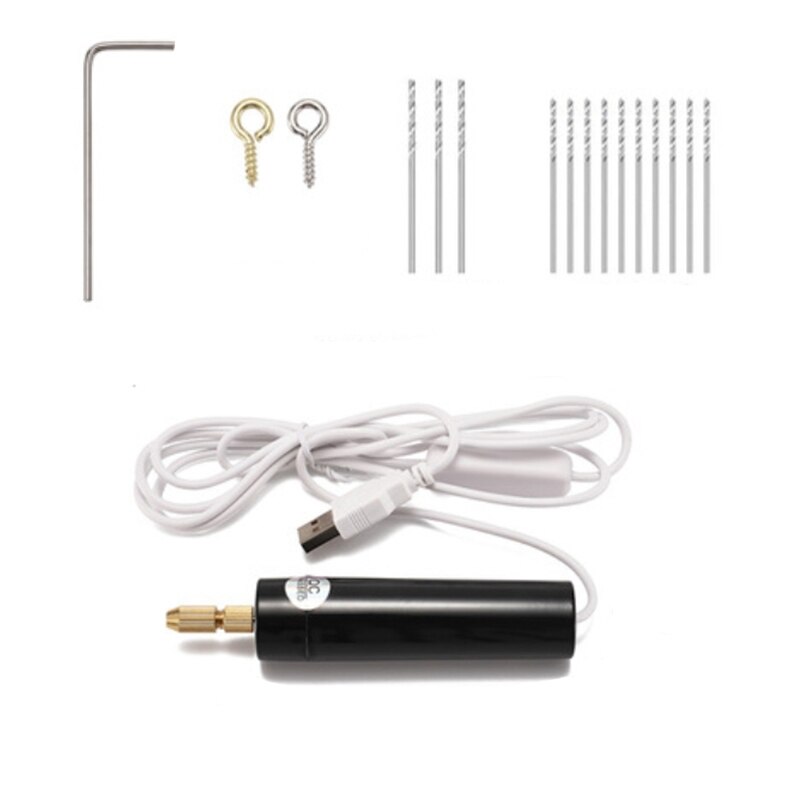 Mini Hand Drill USB Powered Handheld Rotary Drill Set with Twist Drill Bits for Metal Wood Jewelry: black