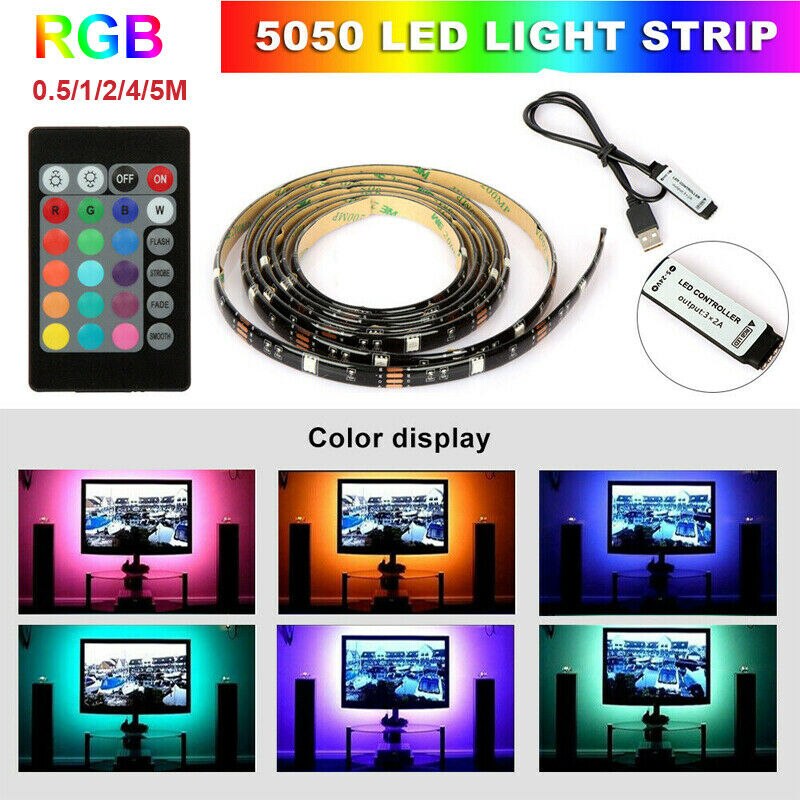 Newest USB Powered RGB 5050 LED Light Strip Computer TV Backlight Remote Waterproof Kit