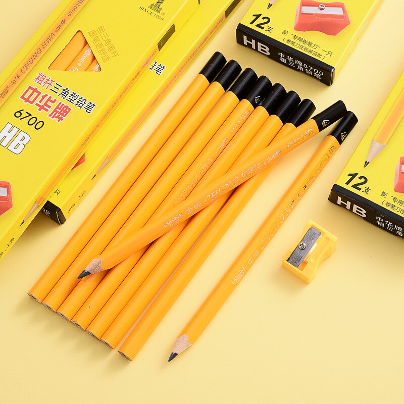 China 6700 Thick Triangle Pencil HB Calligraphy Big Triangle Pencil Children's Drawing Sketch Student Positive Pencil