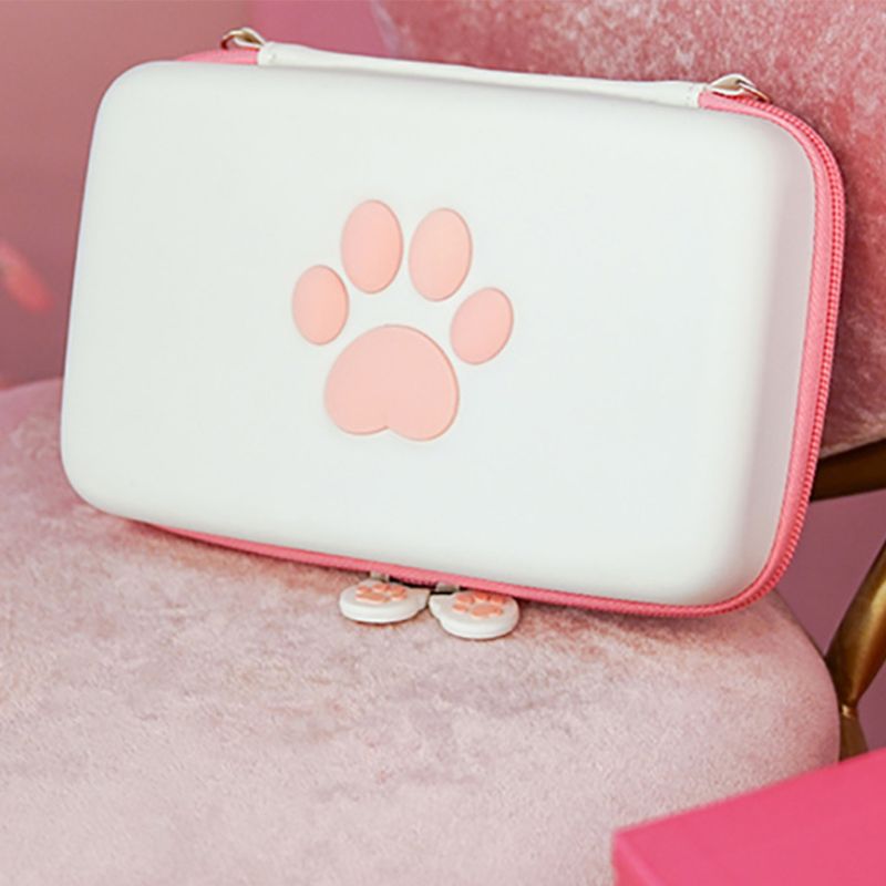 Cute Cat Paw Storage Bag for Switch / Switch Lite Portable Travel Hard Shell Carrying Case with a Single Shoulder Strap