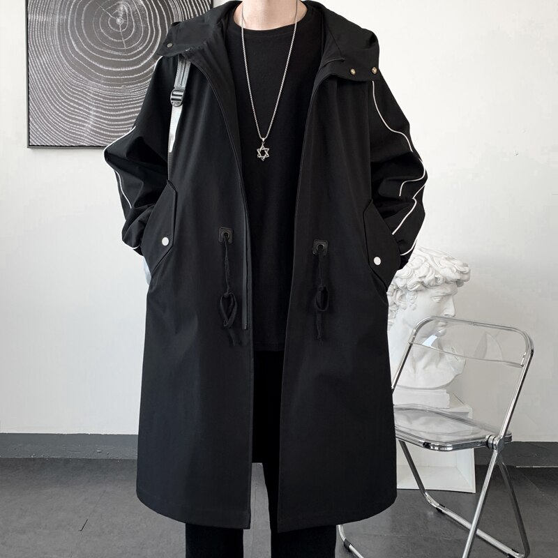 Veste longue à capuche pour homme, Streetwear, coupe-vent décontracté, trench-coat à la , printemps automne