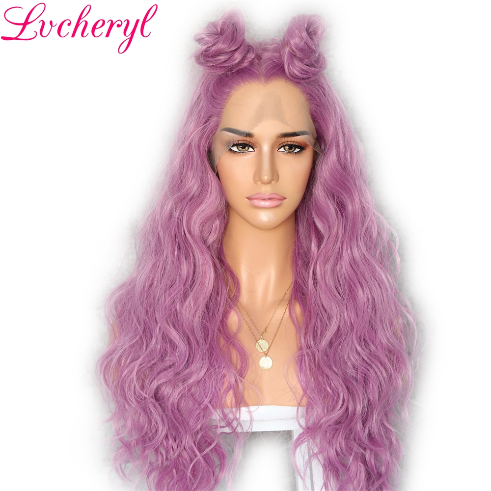 Lvcheryl-perruque synthétique, Lace Front wig, cheveux naturels et longs, couleur violette, 13x3, résistants à la chaleur