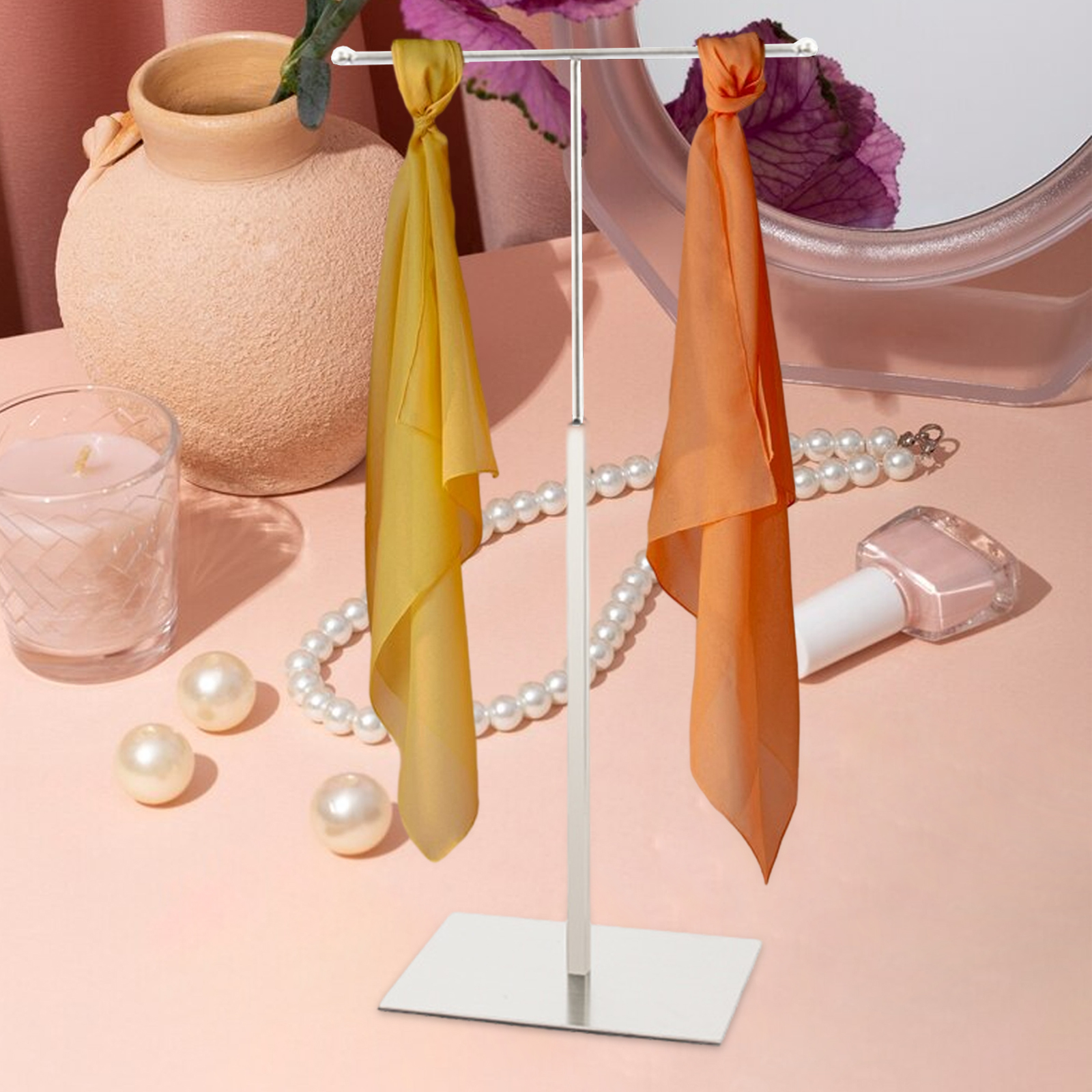 Handväsksdisplayställ garderobshyllor förnödenheter detaljhandelshylla halsduk handväskhållare t-bar hängande för hattväska armband halsband