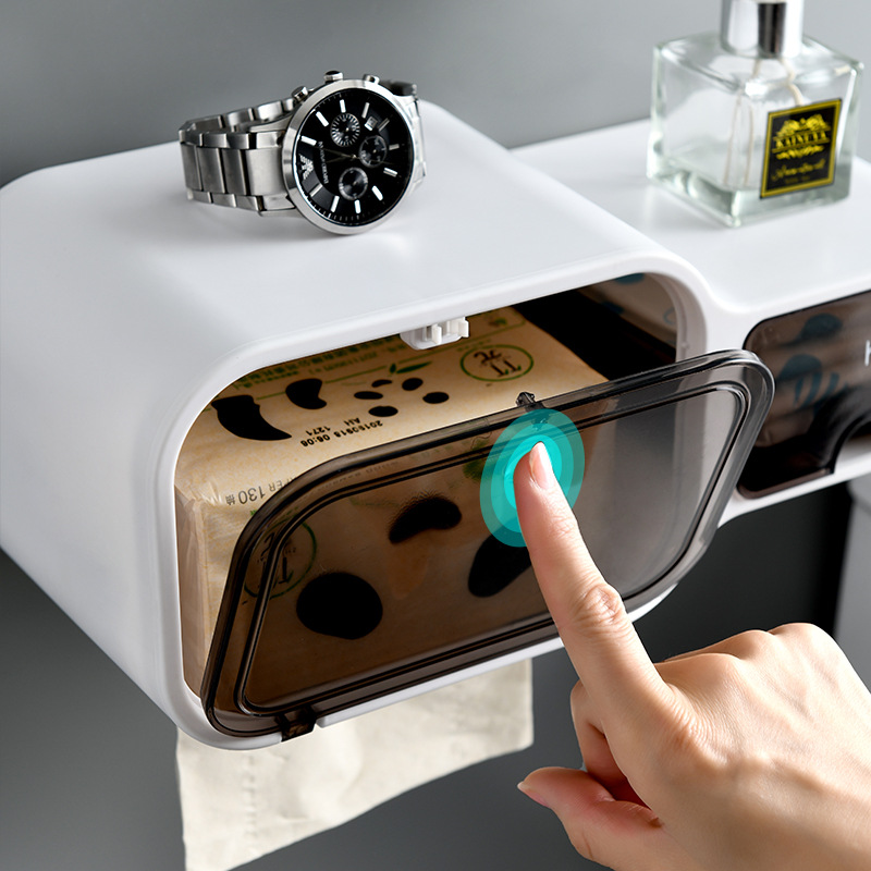 Bathroom Toilet Paper Holder Paper Tissue Box Plastic Toilet Dispenser Wall Mounted Roll Paper Storage Box Free Punching