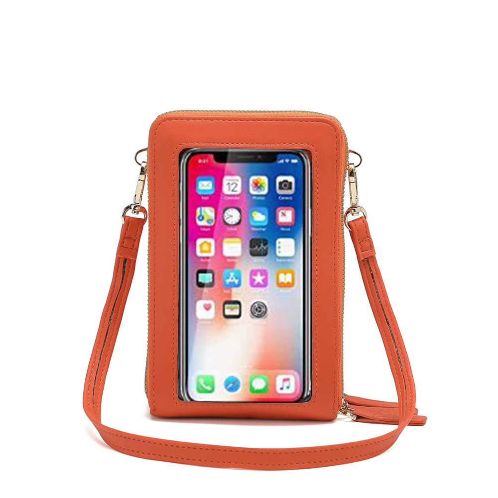 Bolso bandolera con pantalla táctil, cartera para móvil RFID, bolso de mano con correa ajustable para hombro: orange