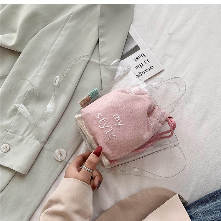 Unik gjennomsiktig bøtteveske og 2 i 1 skulderveske crossbody bag bredde 12cm høyde 14cm tykkelse 8cm: Rosa
