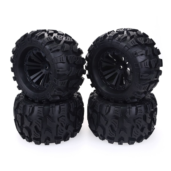4 stk 125mm 1/10 monster truck dekk & hjul hex 12mm for traxxas tamiya kyosho hpi hsp savage xs tm flux lrp