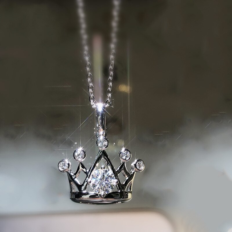 Huitan Romantic Crown Pendant Necklace Wedding Engagement Accessories for Women Silver Color Exquisite Statement Jewelry
